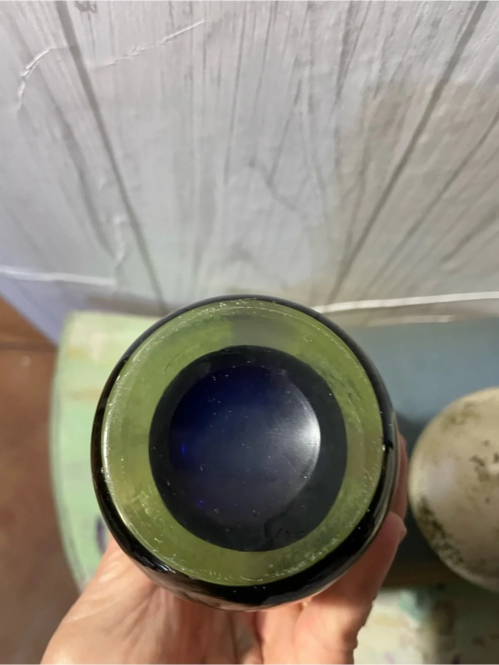 Handblown Glass Flared Vase in Lime Green and Deep Blue